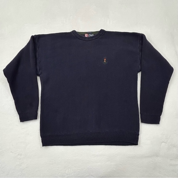 Ralph Lauren Chaps ribbed cotton knit sweater, size M, men's cotton blue type Vintage Second Hand
